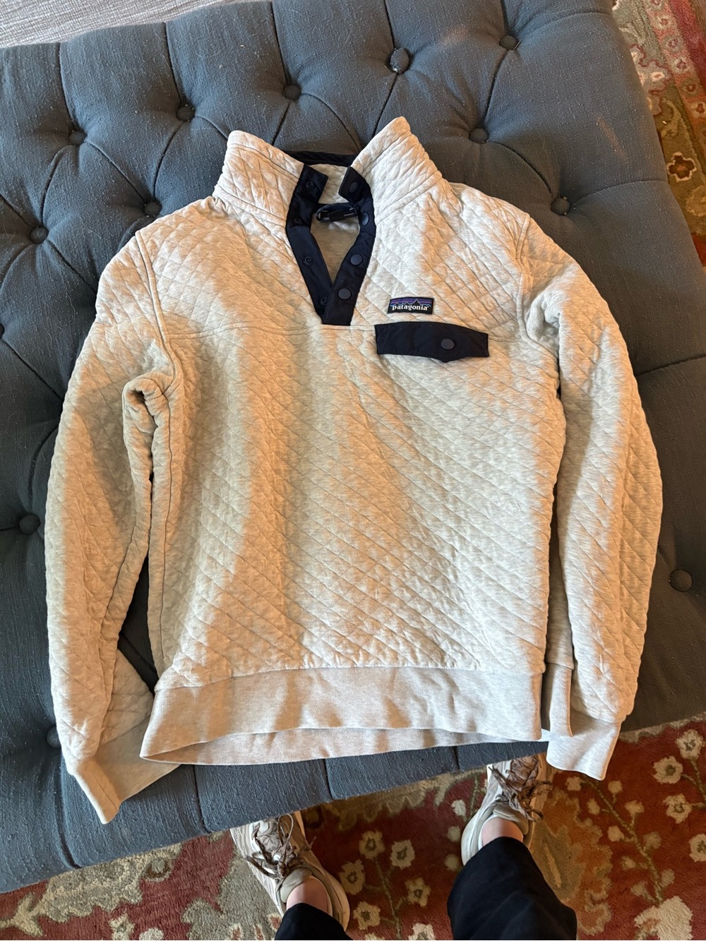 Patagonia Quilted Pullover in Beige with Black Trim